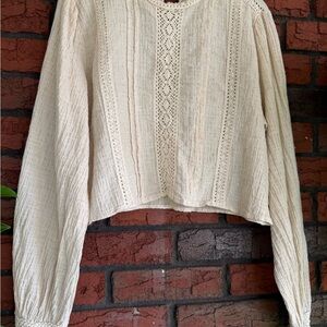 Zara Elegant Cream Lace Detail Women's Top